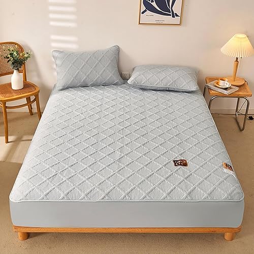 DUNBRI Extra Deep Quilted Mattress Protector Pad Bed Topper Cover Breathabl Ultra Soft Cooling Fitted Sheet 3-12inch Deep Pocket Bedding Set,Light