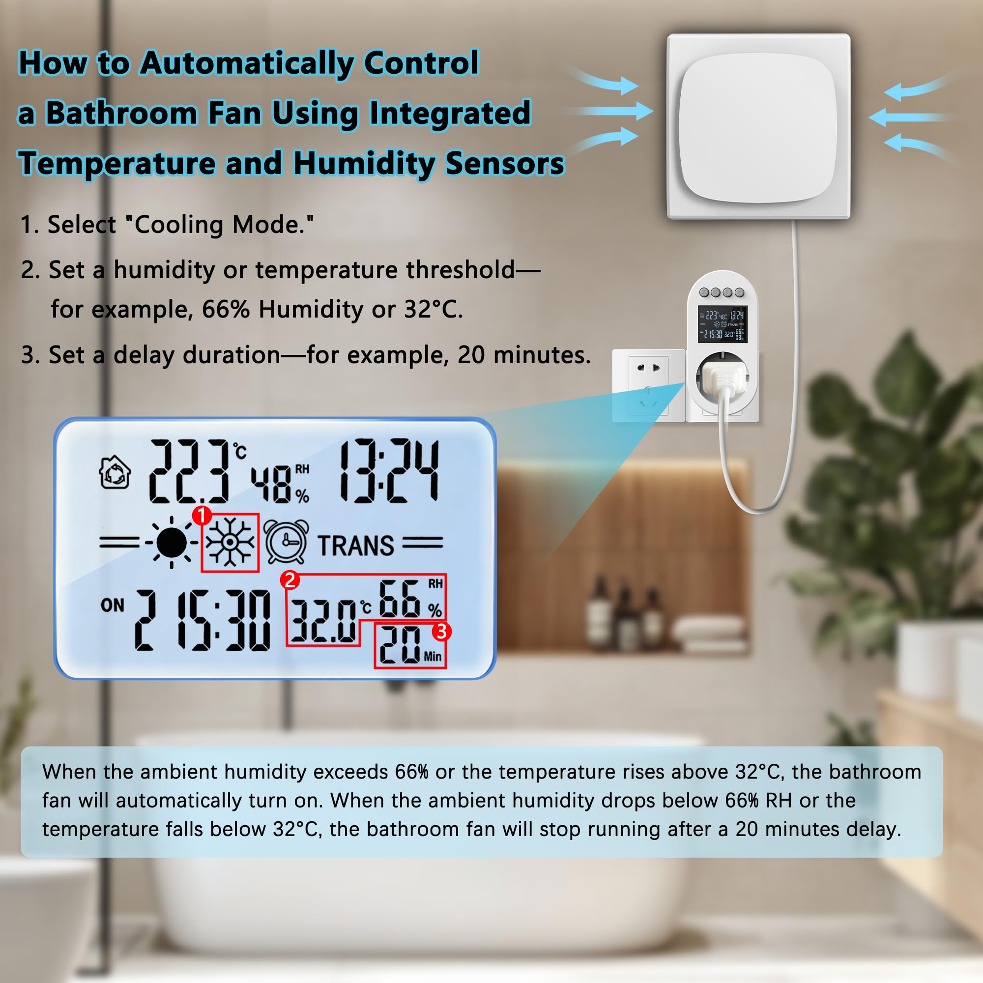 Aygrochy Ventilateur Extracteur d'Air 100mm avec Prise Intelligente