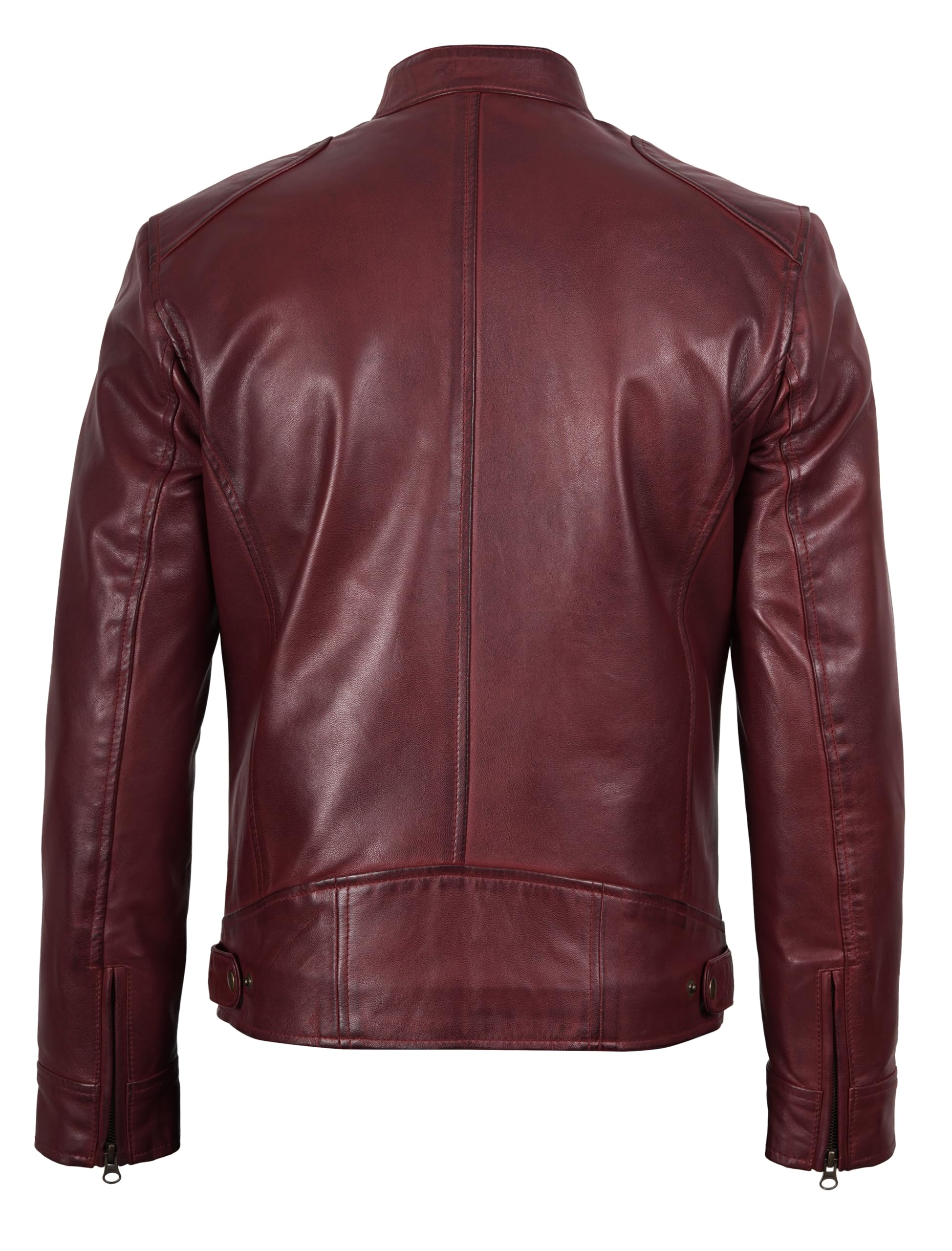 fjackets Veste en cuir d'agneau véritable avec col montant et fermeture éclair pour homme