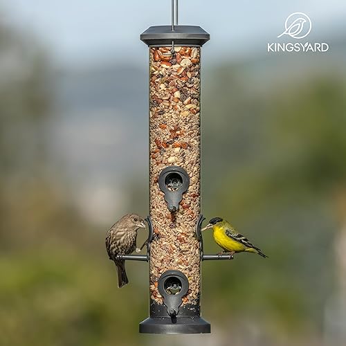 Miniatura 7 de Kingsyard Paquete de 2 comederos para pájaros para colgar en exteriores, comedero decorativo floral para pájaros con 6 puertos de alimentación,