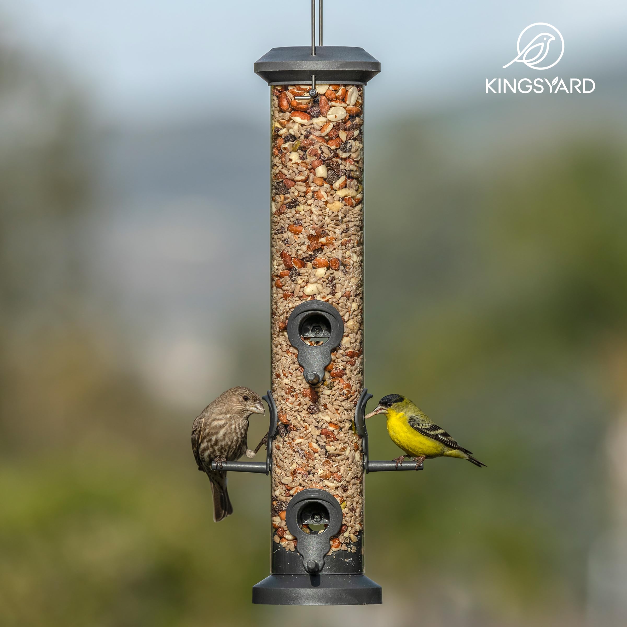Kingsyard 2X Vogelfutterspender 38cm - mit 6 Anflugstangen, Vogel Futterstation, Wildvogelfutterspender für Sämereien, ganzjährige Fütterung, für Garten/Terrasse/Balkon, Schwarz