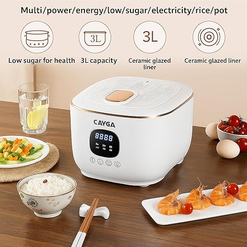Miniatura 2 de Arrocera eléctrica baja en azúcar 3L - Olla arrocera inteligente reductora de carbohidratos con cesta de vapor, olla interior de cerámica y filtro