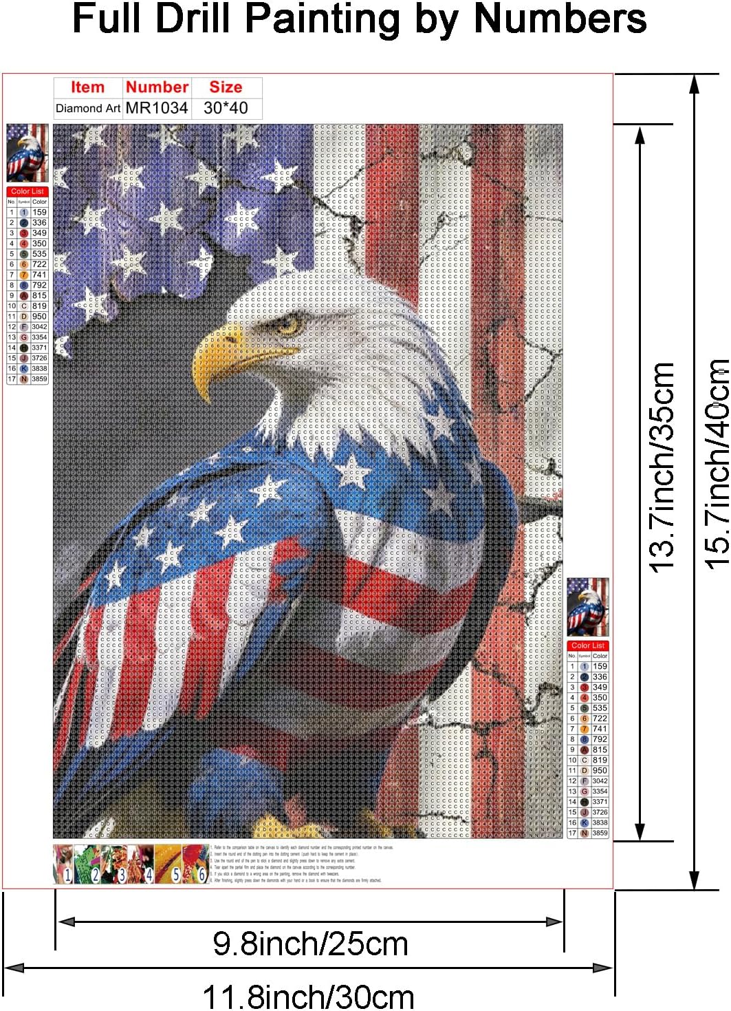 VISIAIP 5D Painting by Numbers Kits for Adults National Flag Eagle DIY Round Diamond Art Kits Patriotic Animals Picture Art for Home Wall Decor,11.8x15.7 inch image 2