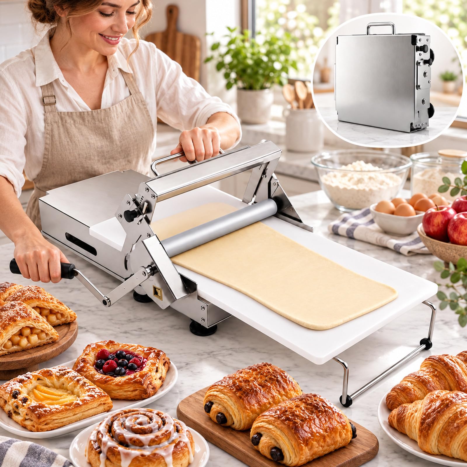Sfogliatrice manuale per pasta sfoglia, 0–25 mm, pieghevole inox A300