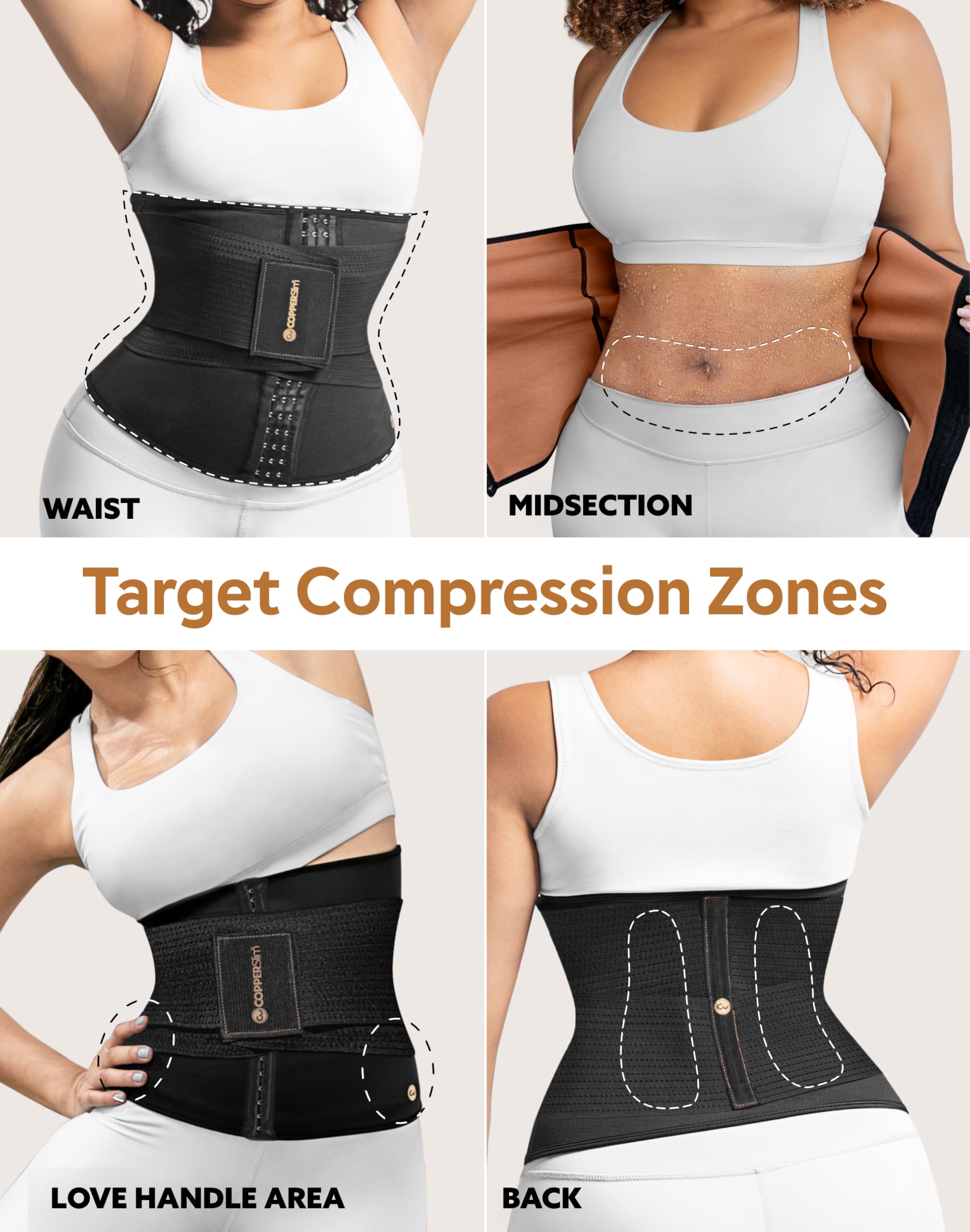 COPPER SLIM - Kit de esculpir el cuerpo de reloj de arena para mujer - Cincher de cintura y entrenador de cintura con tela de sudor para adelgazar todo el cuerpo