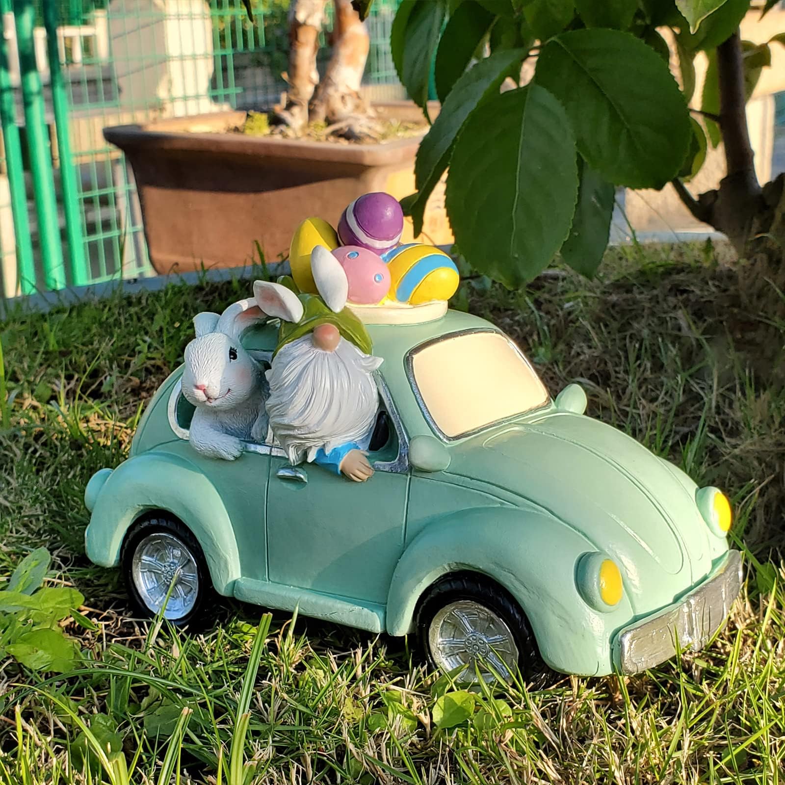 Garden Gnome Statue Outdoor Decor - Garden Gnomes Sitting on Car Statue for Garden Yard Patio Lawn Decorations,Gnome Gifts