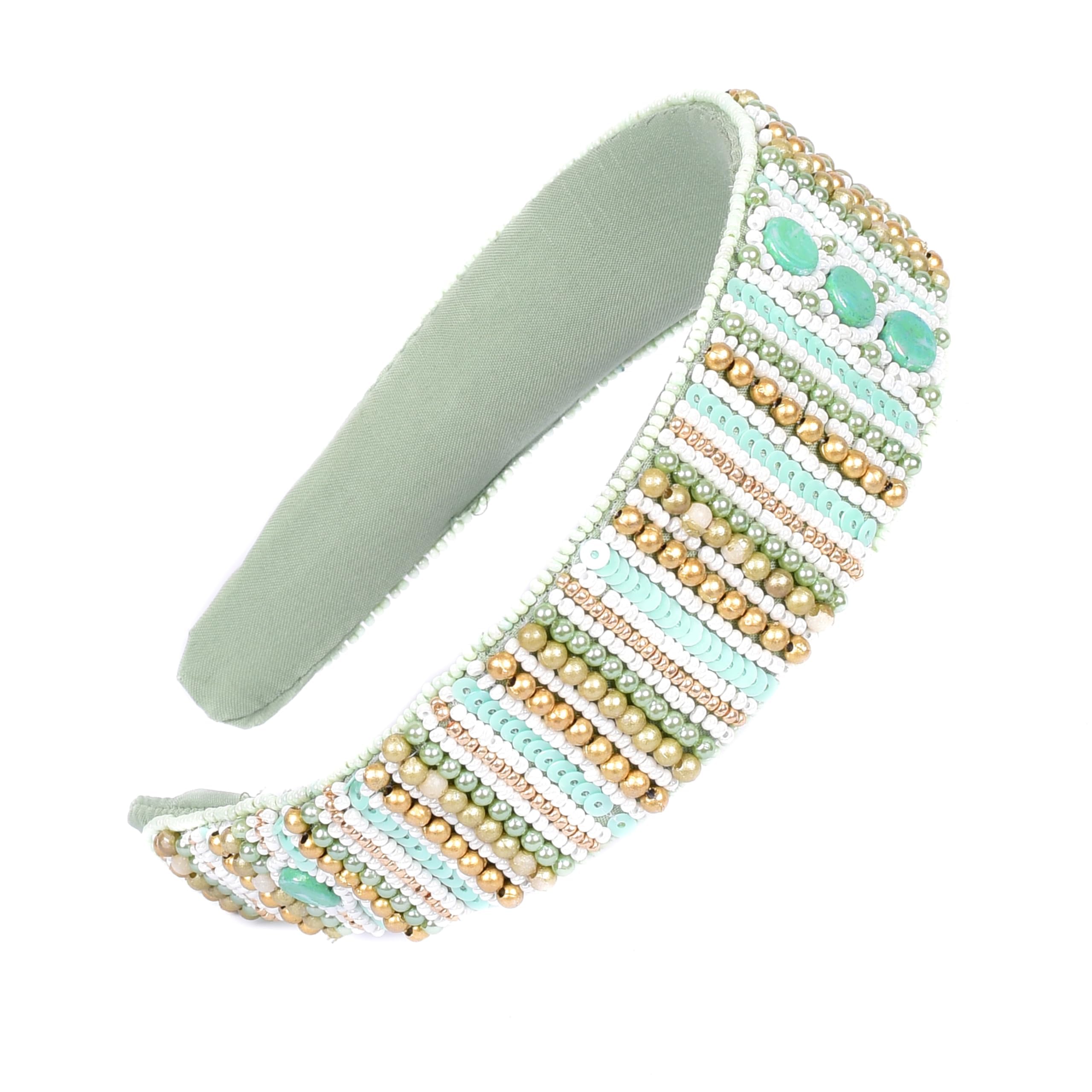 Trendy Bead embroidered handmade hairband for Girls and women | Green | (B0D1KPJF4J) Amazon Price History, Amazon Price Tracker