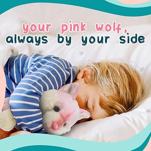 Miniatura 6 de Forest & Twelfth Lobo rosa de 7 pulgadas, juguete de peluche suave, lindo animal de peluche para niños y niñas, lobo de peluche pequeño de aspecto