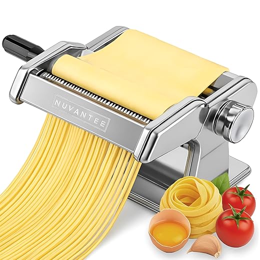 Nuvantee Pasta Maker Machine,Manual Hand Press,Adjustable Thickness Settings,Noodles Maker with Washable Aluminum Alloy Rollers and Cutter, Perfect for Spaghetti,Fettuccini, Lasagna