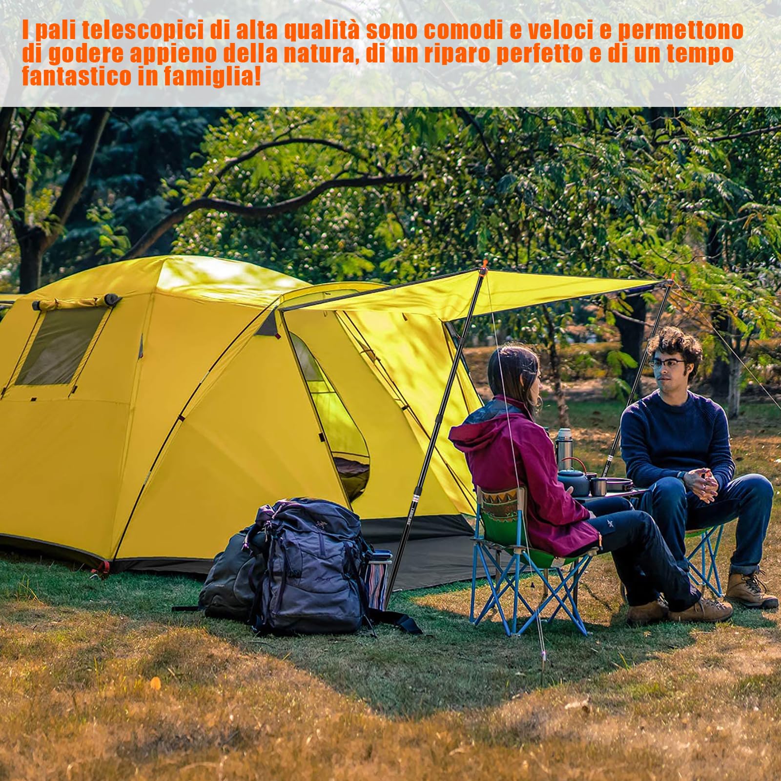 Pali per tenda, CAMULAND Set di 2 Pali per Tenda Heavy Duty, 34,5 "- 110,2" pali per tenda in alluminio per tenda regolabili (nero)