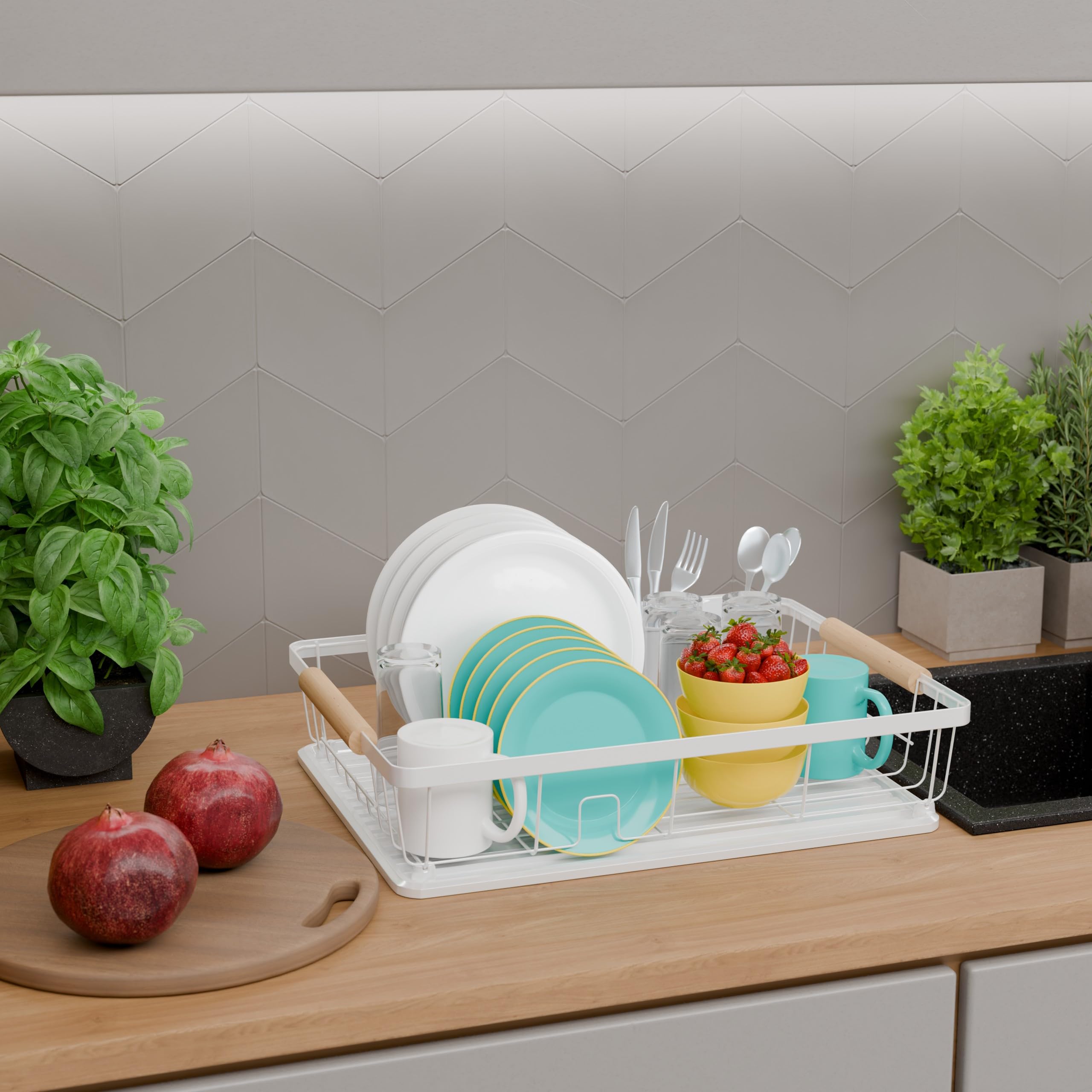 Abtropfgestell Geschirr Edelstahl Weiß 43x31,5x11,3 cm - Geschirrabtropfgestell Kitchen - Geschirrständer - Moderne Abtropfgestell - Dish Drainer