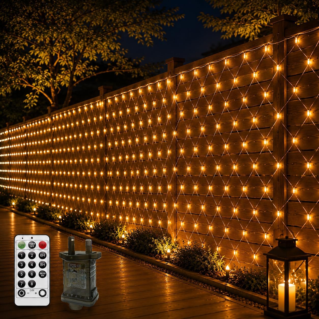 3M X 2M Net Lights Outdoor Mesh Net Lights for Bushes Plug in,200LED Outside Garden Tree Light Balcony Fence Fairy Light Waterproof Connectable with Remote for Gazebo Curtain(Warm White)