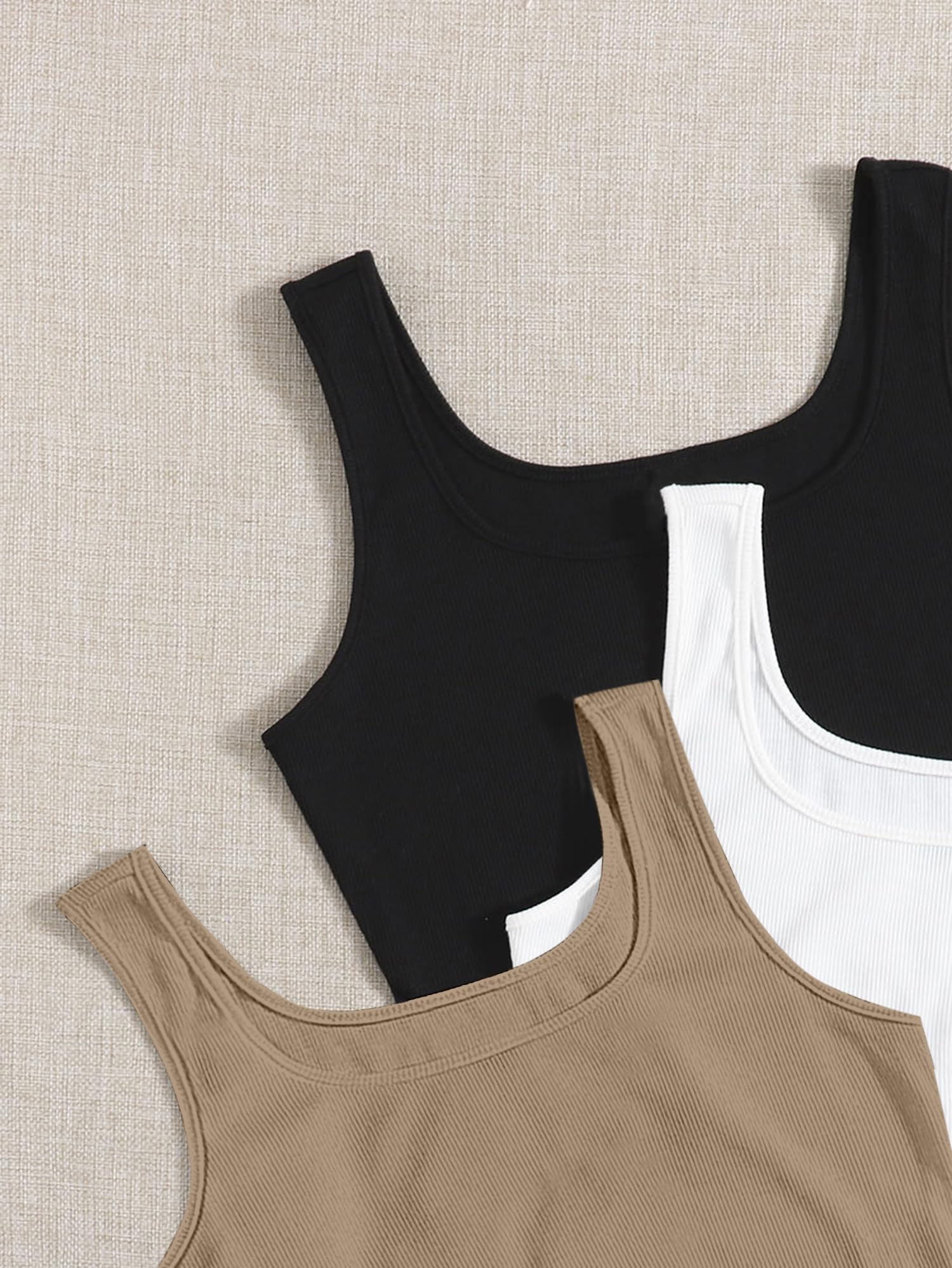 BERRY BIRD® Women's Knitted Sleeveless Solid Sqaure Neck Ribbed Tank & Crop Tops (Pack of 3) 1
