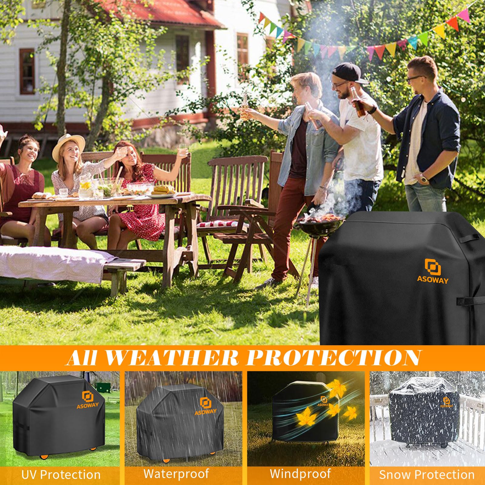 Copertura Barbecue da Esterno, Tessuto Oxford 600D Resistente Telo Impermeabile, Copri Barbecue da Esterno per BBQ Grill, Anti UV Pioggia Polvere Sole (147X61x122cm)