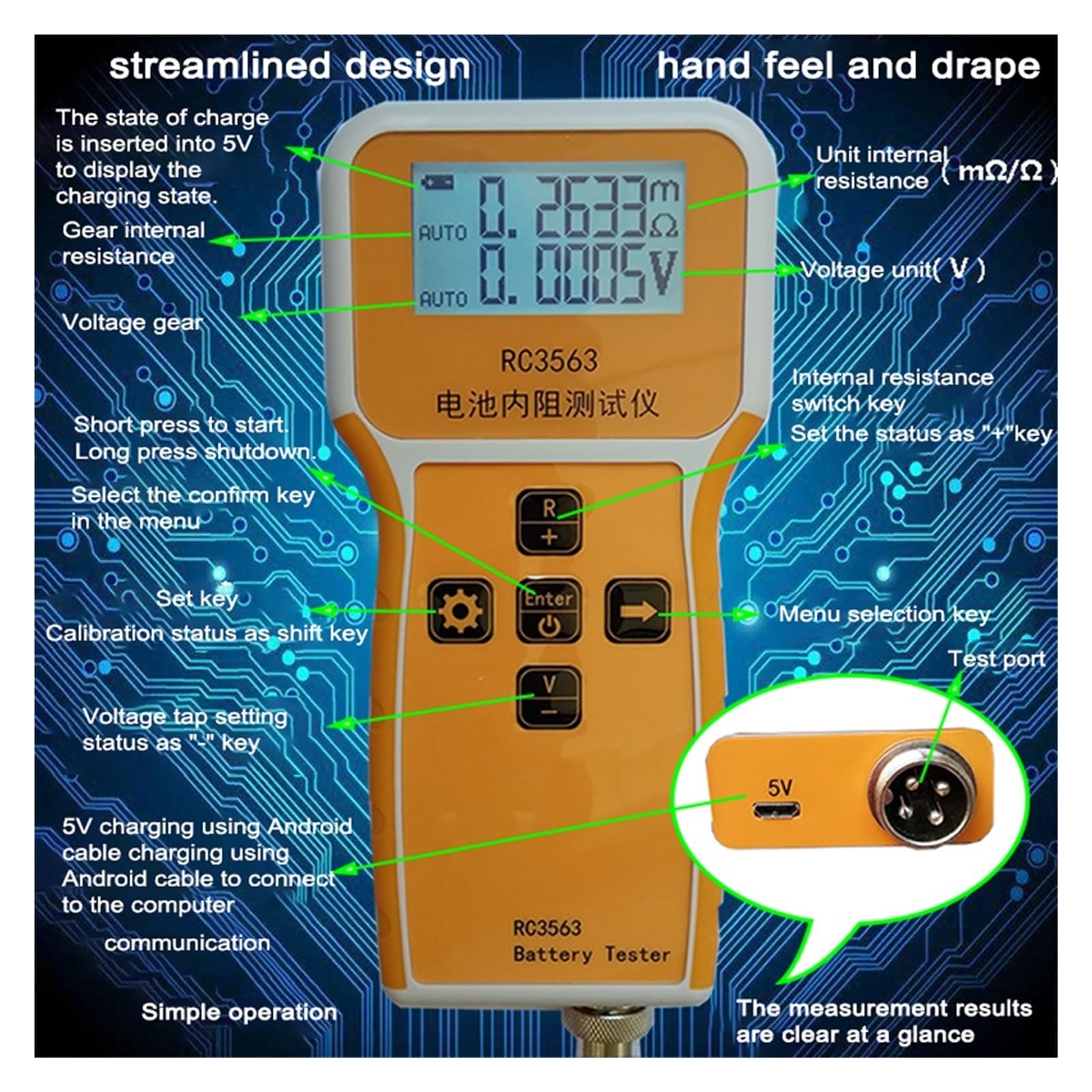 Tester baterii RC3563 4-przewodowy tester napięcia rezystancji wewnętrznej akumulatora o wysokiej precyzji AC litowo-ołowiowo-kwasowy 18650 Tester akumulatora Szersze zastosowanie(Tester With Probe)