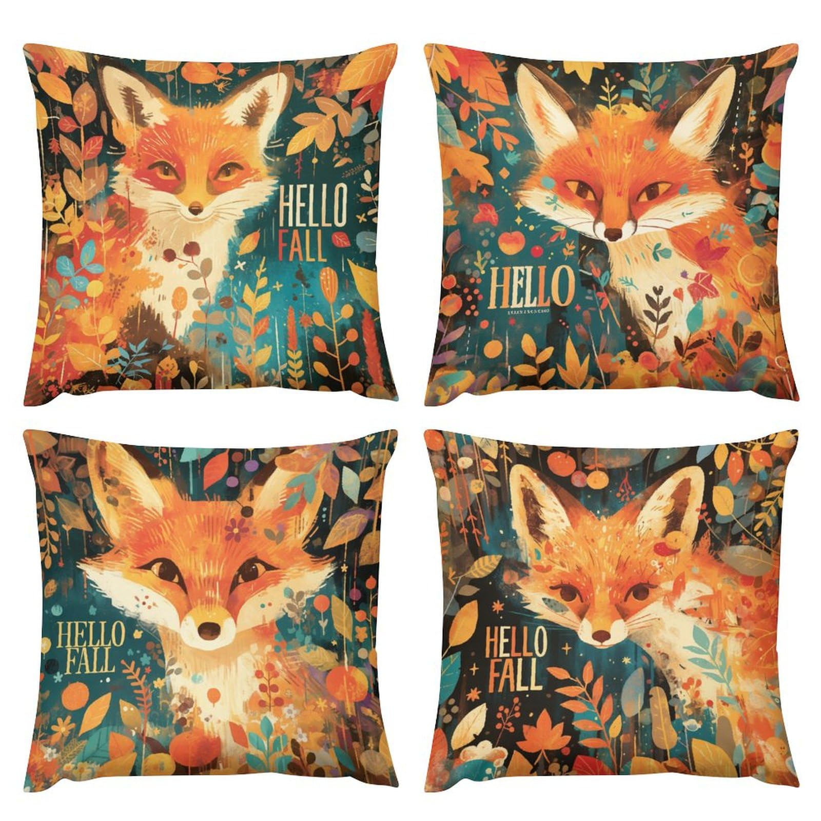 Joyidec Pack of 4 Fall Fall Leaves Fox Autumn Decorative Throw Pillow Covers 20 x 20, Soft Square Cushion Case Pillow Cases Set for Farmhouse Home