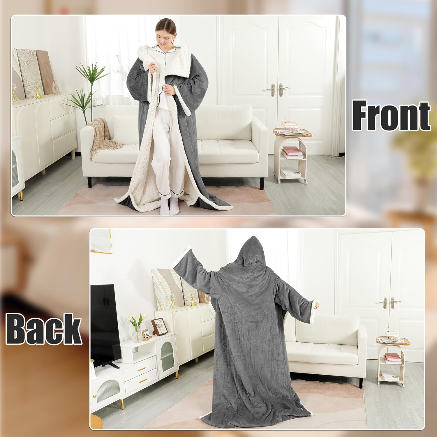 Wearable Heated Blanket with Foot Pocket, Electric Snuggle Throw Blankets with Sleeves, 6 Heating Levels & 1-4H Auto Shut-Off, Machine Washable, Housewarming & Gift, 50 * 70"+16", Dark Gray - Image 8