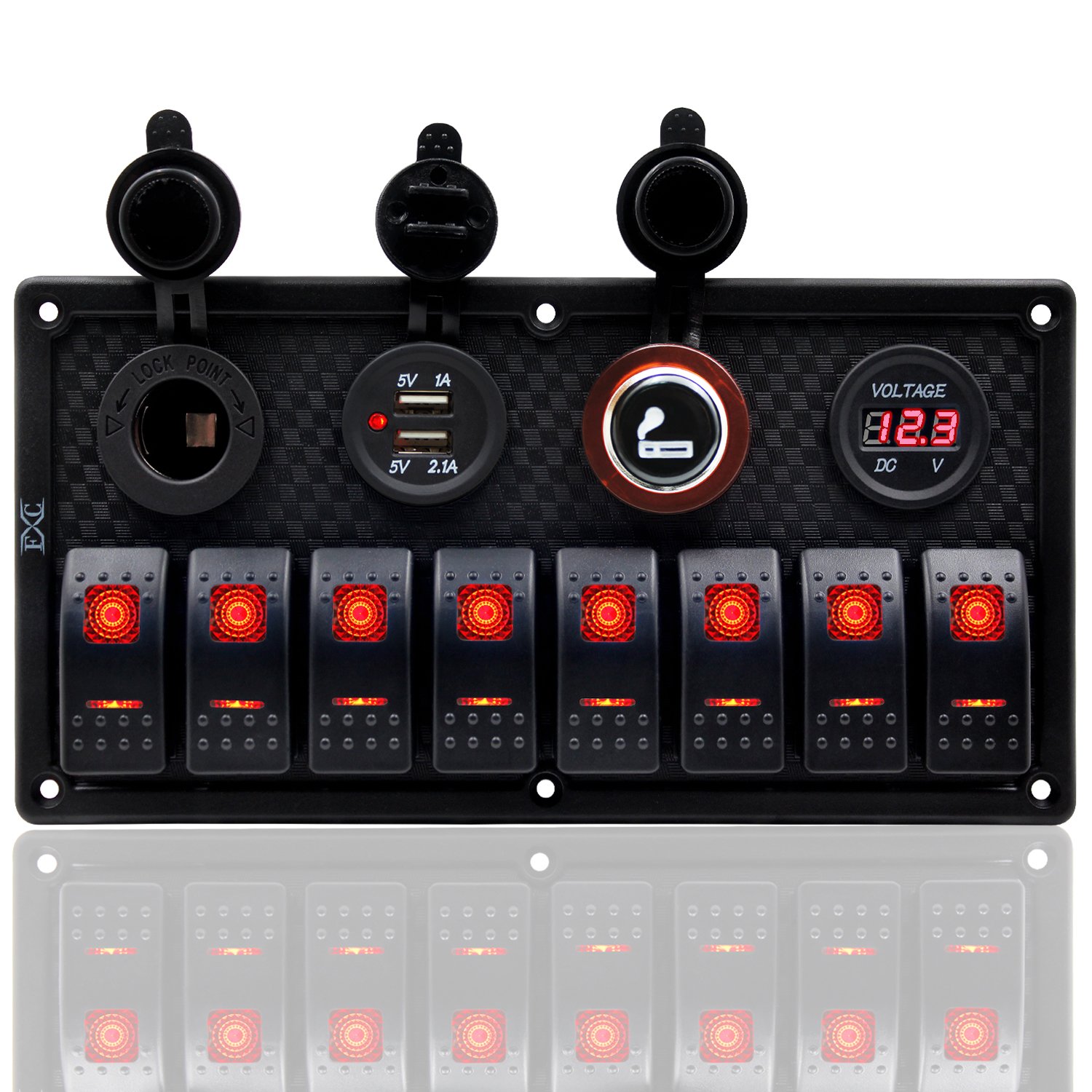 Snapklik.com : FXC Waterproof Marine Boat Rocker Switch Panel 8 Gang