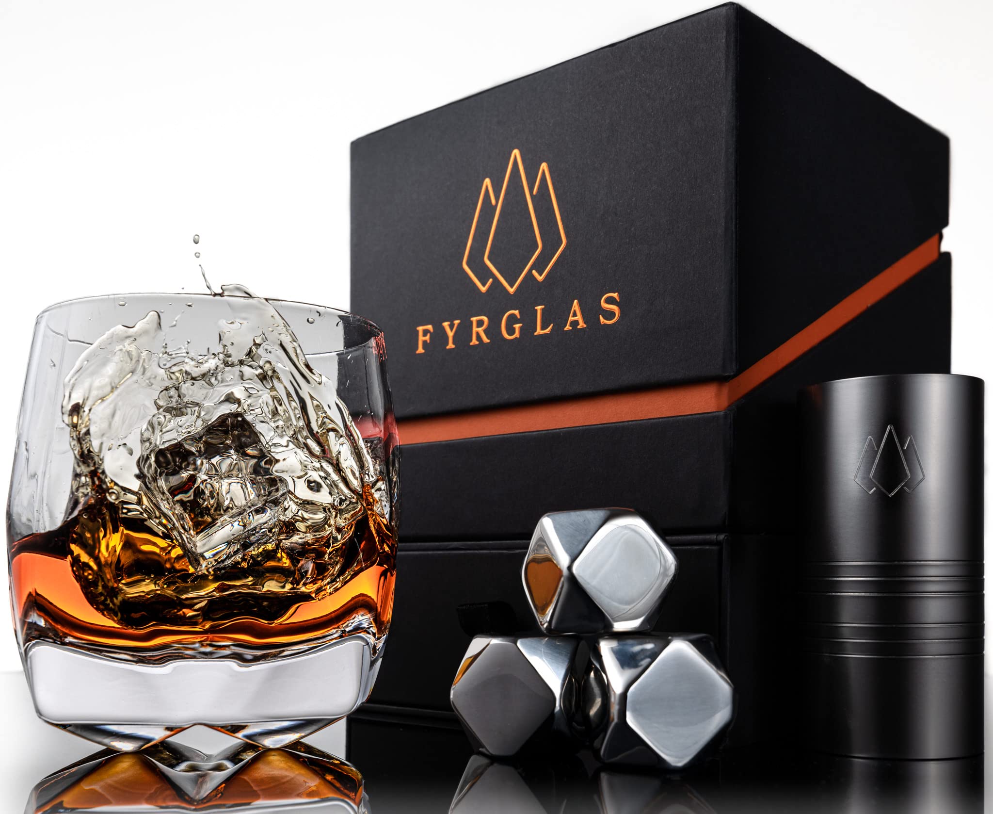 Whisky Glass Gift Set - Unique Luxury Welsh Whiskey Glass Tumbler UK Design with Cocktail Measure and Cooling Cubes