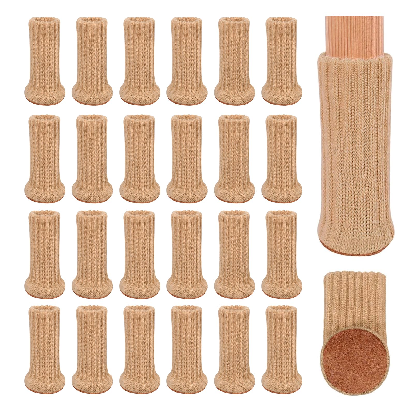 Hinapan Pack of 24 Furniture Leg Socks, Elastic Knitted Furniture Socks, Chair Leg Protectors for Hardwood Floors, Non-Slip and No Scratching Noises (Beige, One Size)
