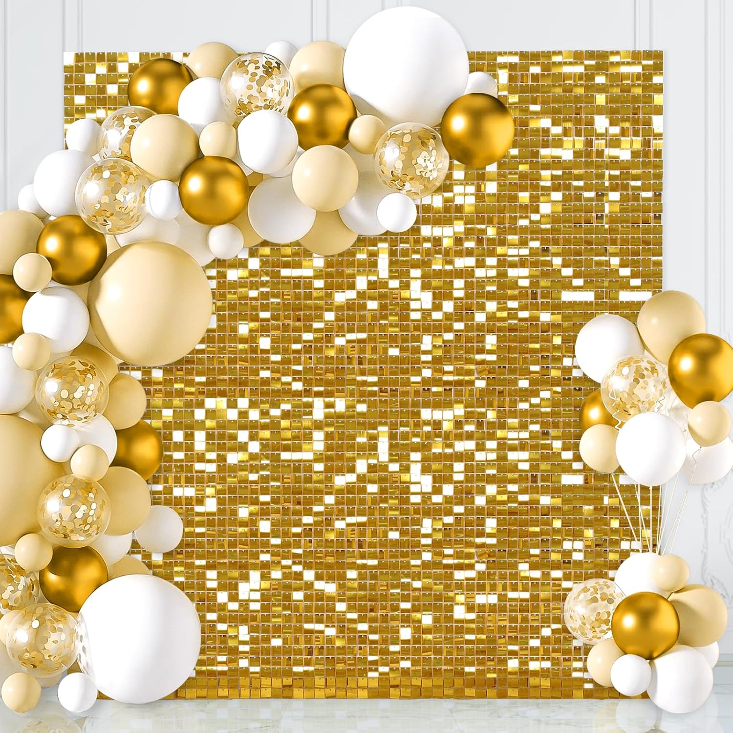Gold Shimmer Wall Backdrop Panels 6ftx6ft Sequin Party Backdrop Decorations for Bridal Shower Birthday Bachelorette Anniversary Graduation Background 6ftx6ft Gold