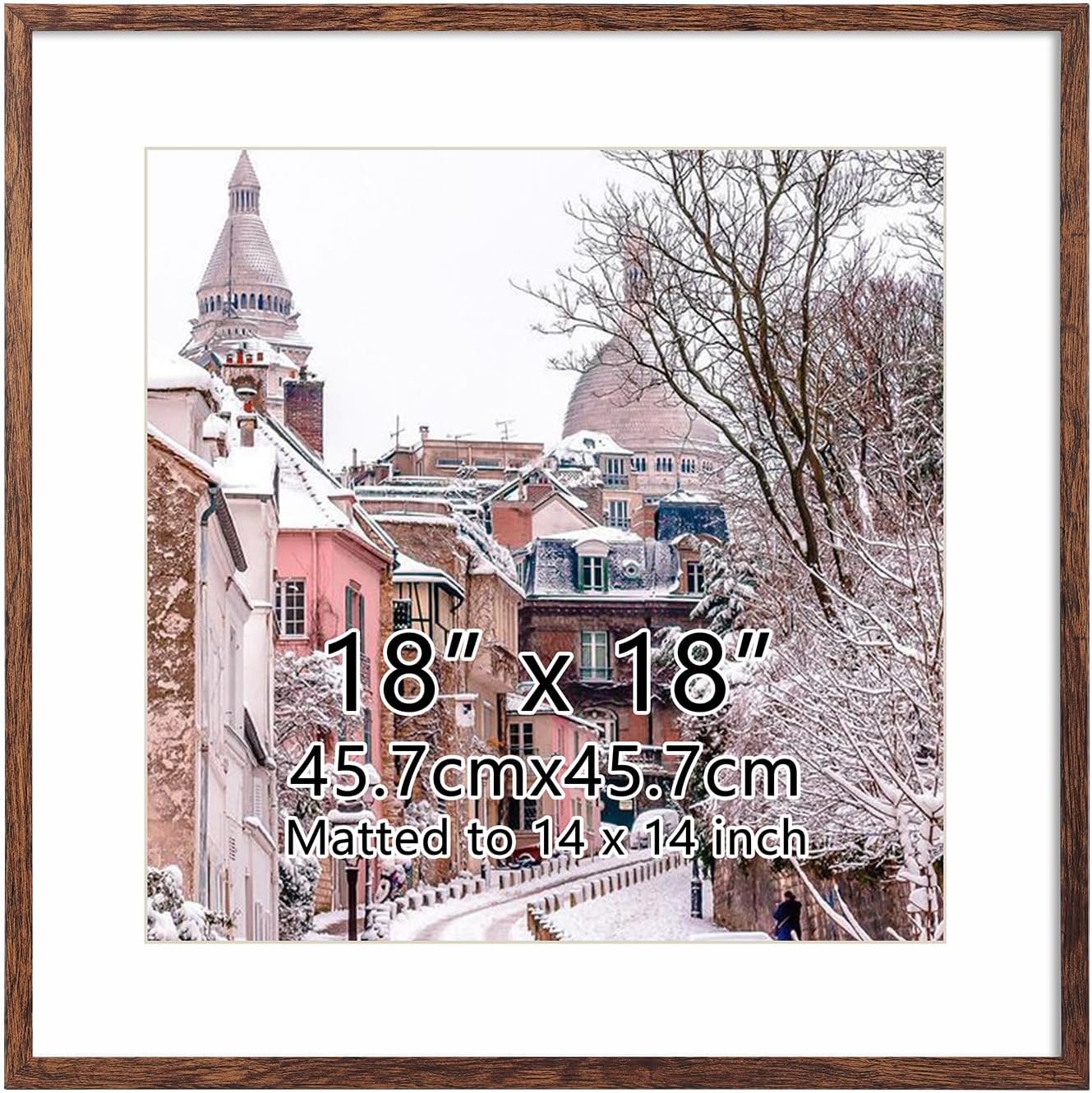 Hoikwo 18x18 Dark Brown Picture Frame, Display Pictures 14x14 with Mat or 18x18 Without Mat, 1 Pack 18 by 18 Frame for Wall Hanging 18x18 matted to 14x14 Dark Brown