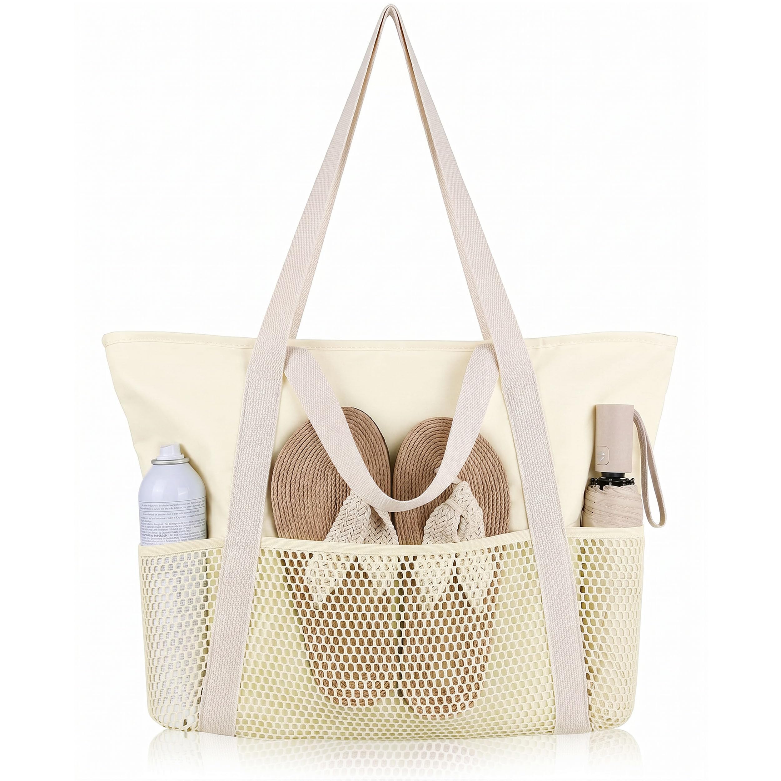 HOMESPON Mesh Beach Bag Sandproof Water Resistant Tote Zipper Pool Bag - travel totes | Mubboo