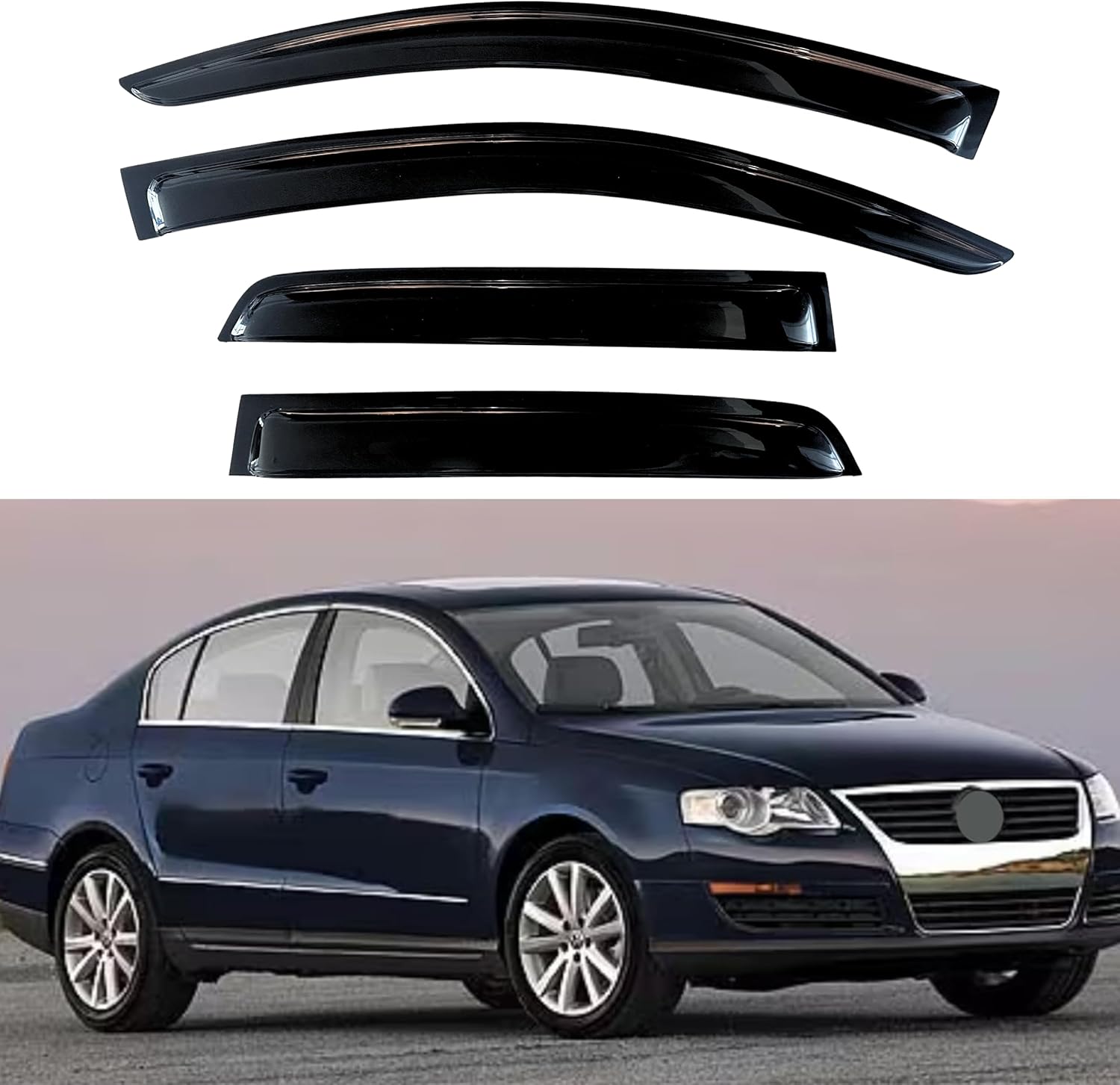 KPY Window Visor Compatible with Volkswagen (VW) Passat 2006-2010, Rain Guard Window Vent Deflectors Tape-On Style, 2006 2007 2008 2009 2010 06-10 Passat