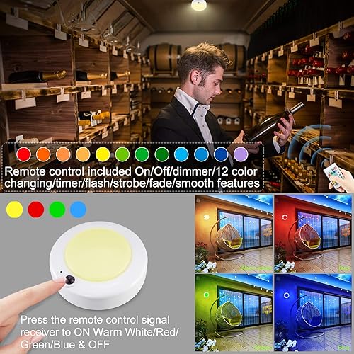 Miniatura 2 de BIGMONAT Lámpara de techo inalámbrica que funciona con pilas, luz de ducha RGB con control remoto y temporizador, luz de baño que cambia de color,