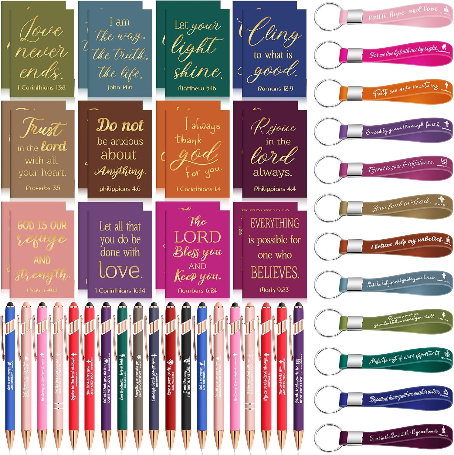 Estune 72 Pcs Christian Bible Gifts Set Bulk Religious Scripture Notebooks Scripture Quote Inspirational Ballpoint Pens Verse Keychain Christmas Inspirational Bible Gifts for Office(Religion) - Image 8