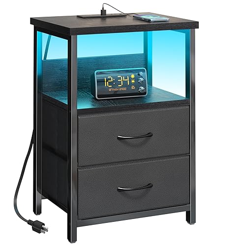 Fixwal Night Stand with Charging Station, LED Nightstand with U-S-B
