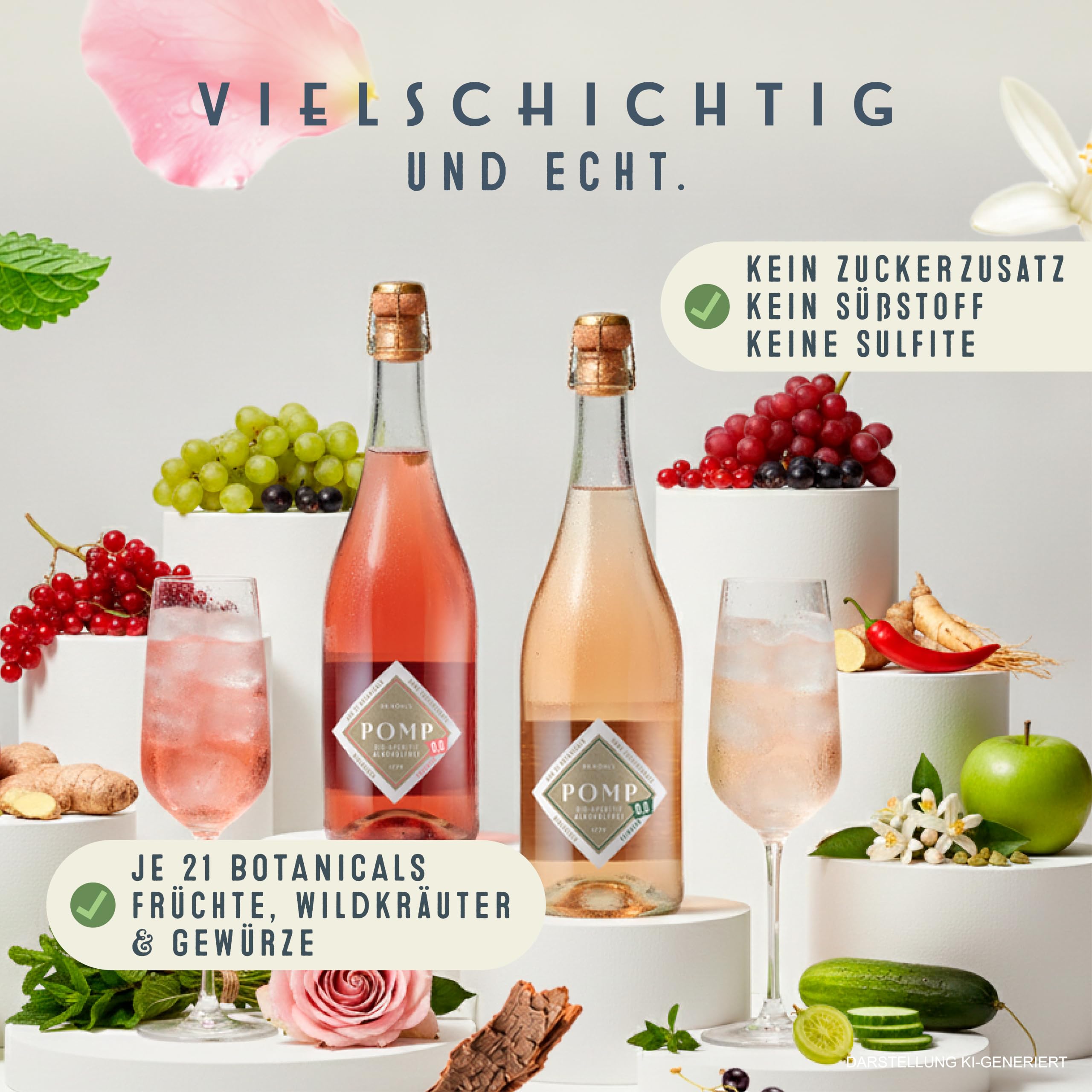 POMP 0,0 Cocktail und alkoholfreier Aperitif – 6 x 0,75 l Bio alkoholfrei – Gurke, Äpfel, Curcuma, Ingwer und mehr – Tonic Water Feinherb – ohne Alkohol, Sulfite & Zuckerzusatz – DR. HÖHL’S seit 1779