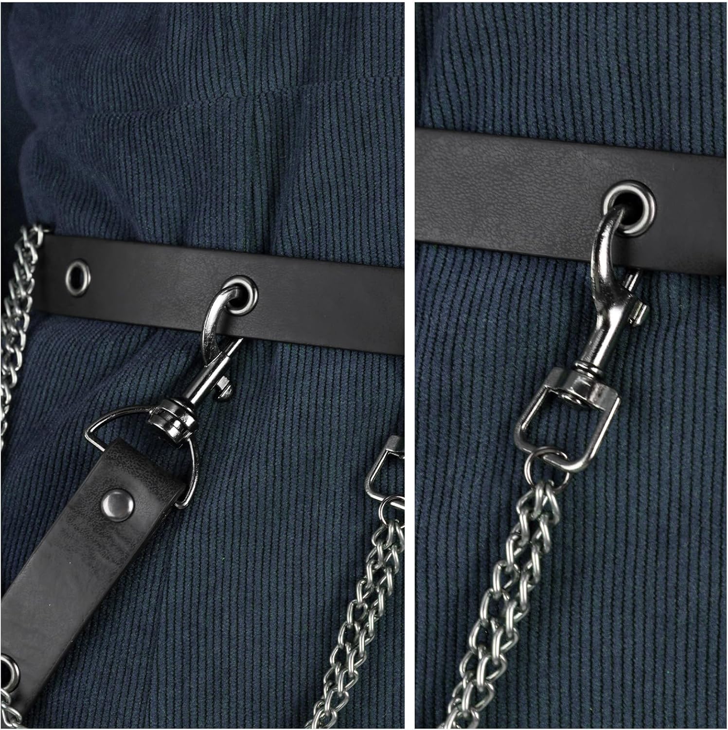 Renaissance Costume Women Waist Bag Set, Thin Belt Loop Chain Embossed Faux Leather Purse for Cosplay Ren Faire Dress(Black A) - Image 4