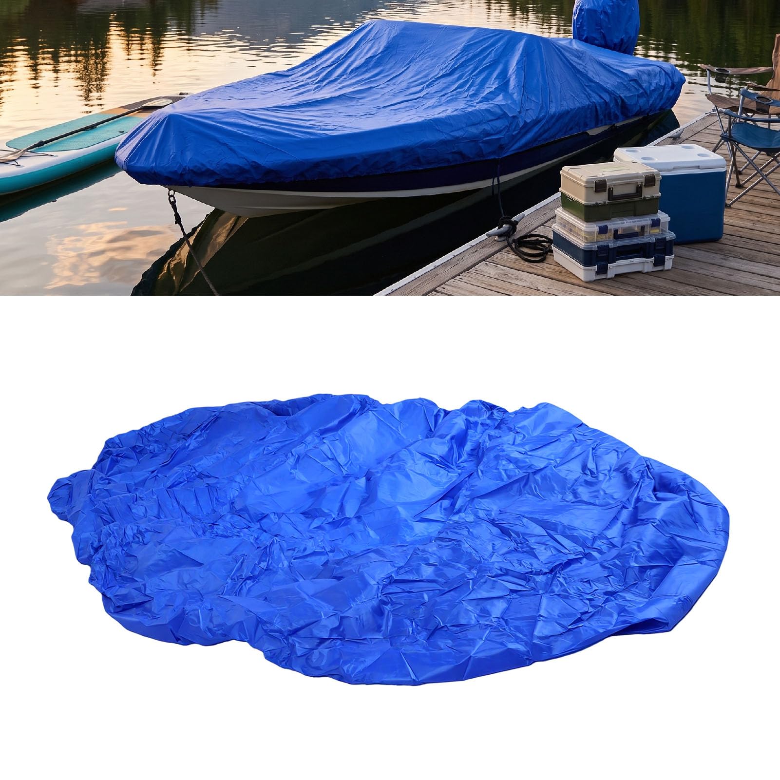 Garosa Telo Copribarca Resistente da 14-16 Piedi, Tessuto Oxford | Costruzione a Doppio Strato 210D, Resistente All'acqua con Protezione UV, per lo Stoccaggio di Barche Skiff Bass, Cinghie