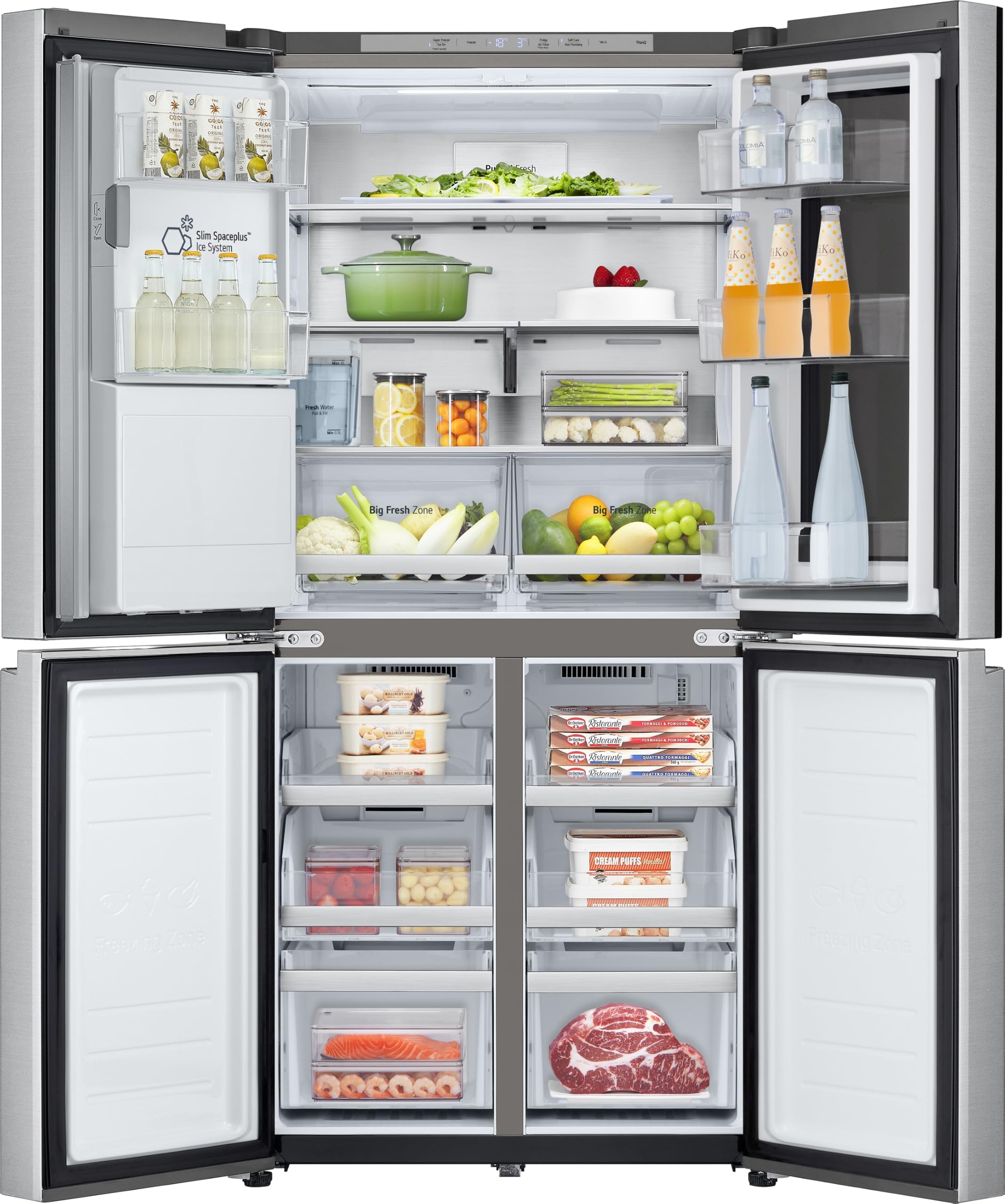 LG GMG861MBAE SLIM Multi-Door Kühlschrank mit Gefrierfach (508 L, Energieklasse E) mit InstaView, Eis- und Wasserspender, UVNano, Total No Frost, Silber