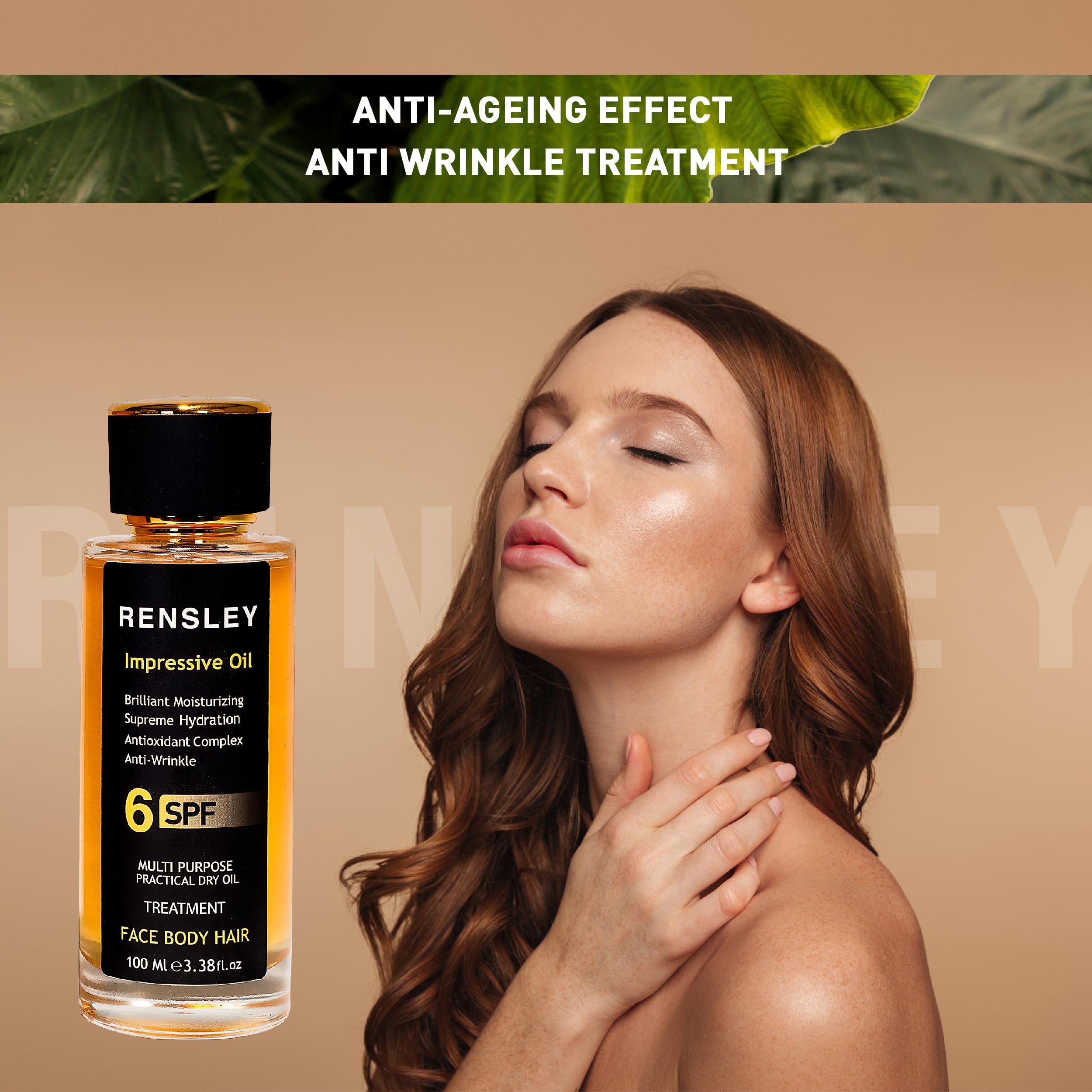 RENSLEY Huile de soin de la peau pour le corps, le visage et les cheveux - Hydratant, huile corporelle anti-âge multi-usages, huile capillaire, huile pour cuticules, soin des cellules souches