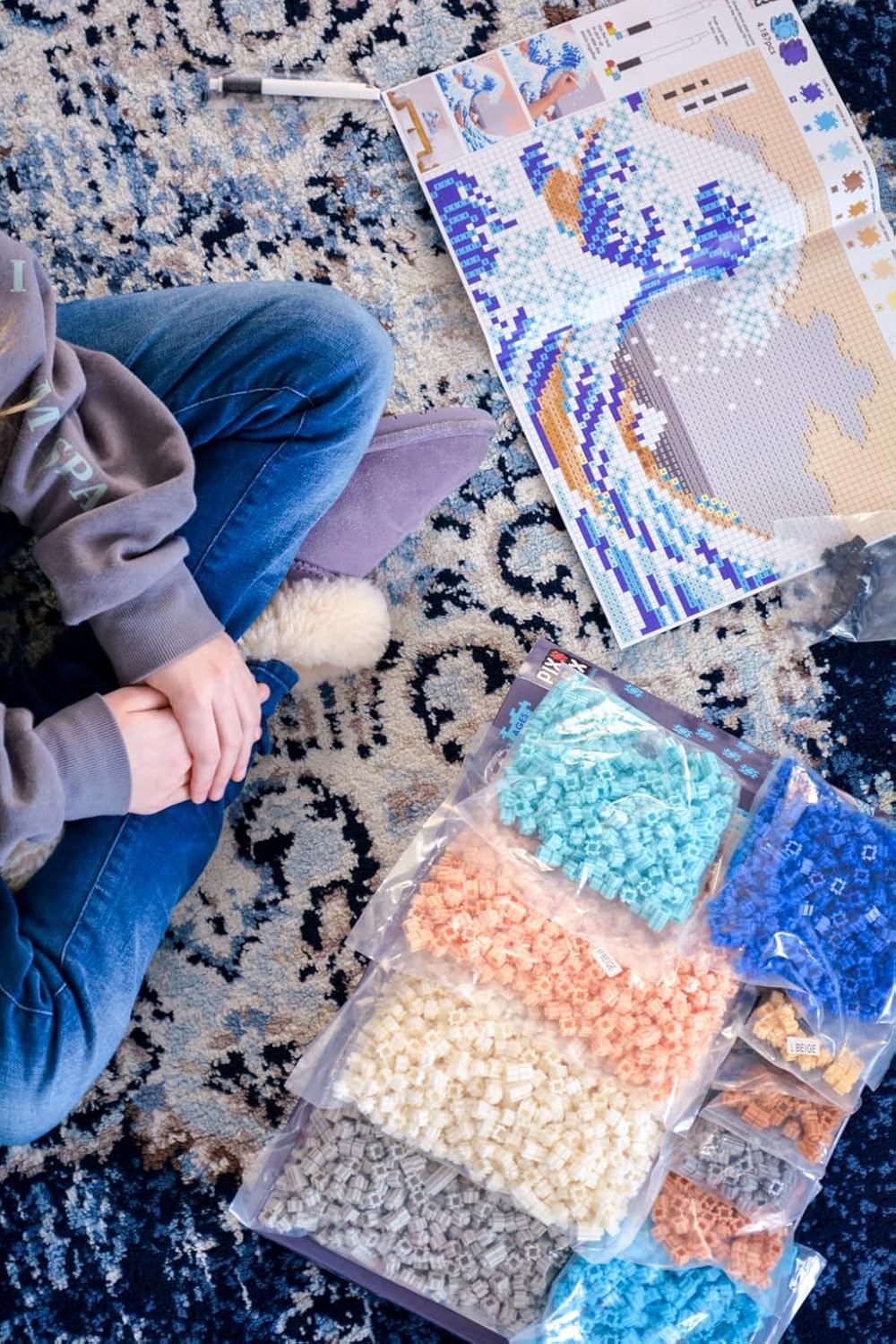 Pix Brix Pixel Art Puzzle Bricks - The Great Wave Off Kanagawa Pixel Puzzle, 4,187 Pieces - Patented Colorful Building Bricks to Recreate This Famous Print, Create Builds Without Water, Iron or Glue