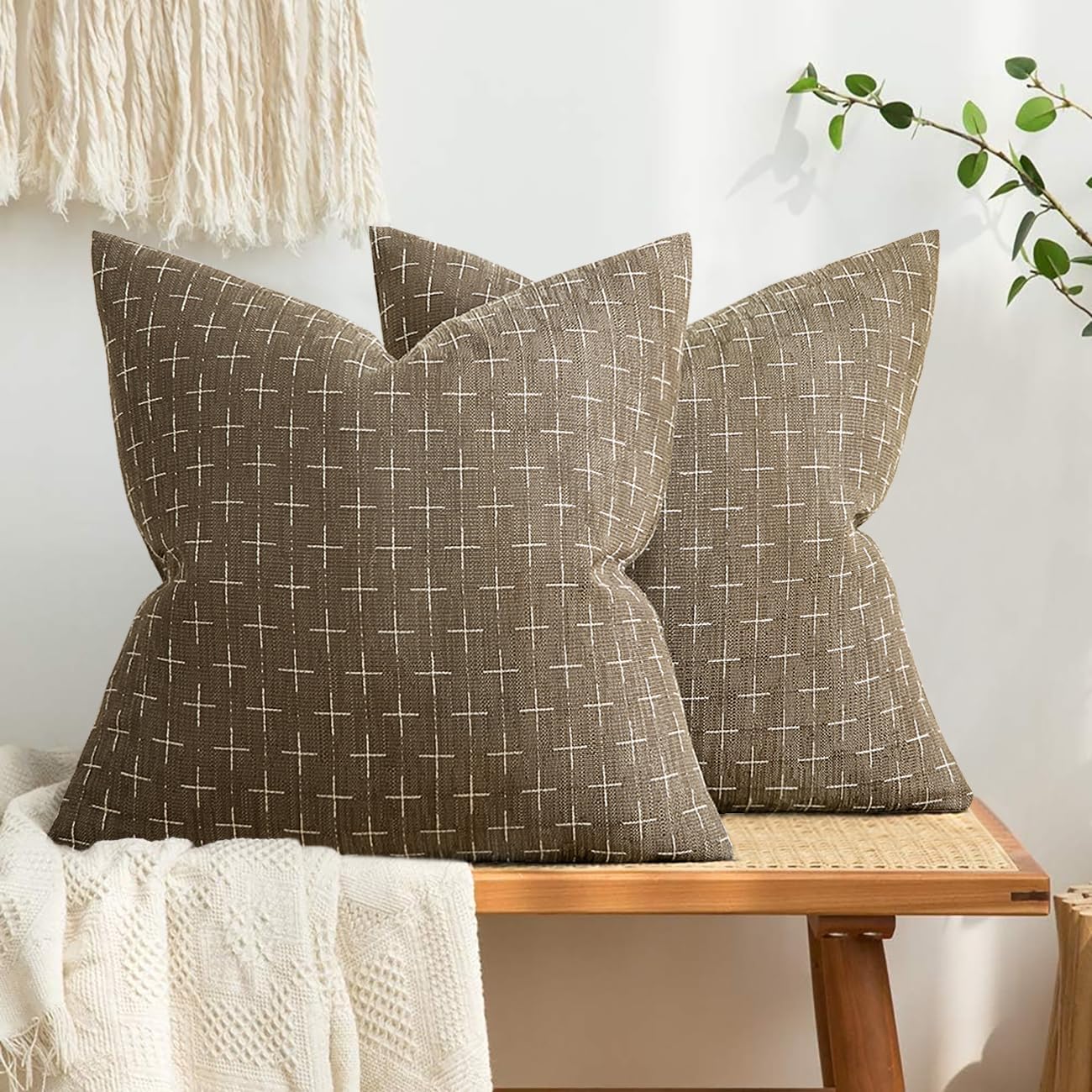 MIULEE Pack of 2 Decorative Burlap Linen Throw Pillow Covers Farmhouse Pillowcases Modern Rustic Woven Textured Cushion Cover for Sofa Couch Bed 18x18 Inch Taupe 18" x 18" (Pack of 2) Taupe