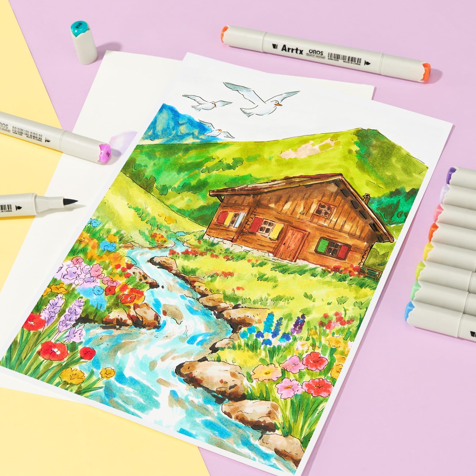 Arrtx Alcohol Markers 160 Color Set, Dual Tip Brush and Chisel, Professional Alcohol-Based Art Markers for Artists, Adults, Beginners, Ideal for Sketching,Illustration image 8