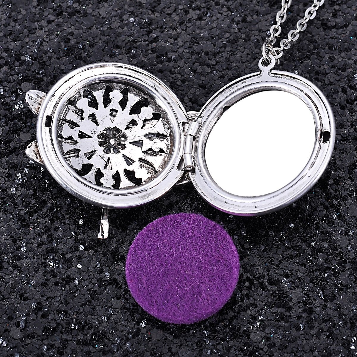 VALYRIA Alloy Dragonfly Locket Aromatherapy Essential Oil Diffuser Necklace with 12 Refill Pads