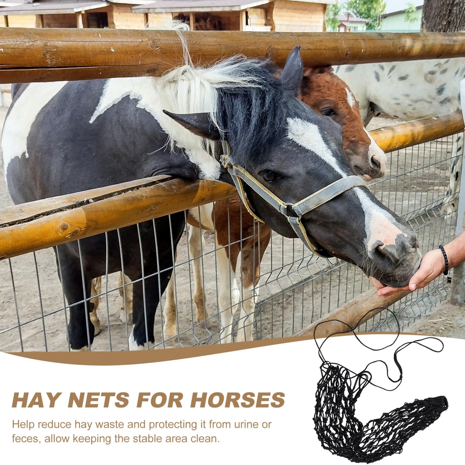BESPORTBLE 5 Piezas Bolsas de heno comedero caballo colgante de red para alimentación de cabras juguete red de heno hámster cerdos bolsa multifunción contenedor de almacenamiento nylon Black