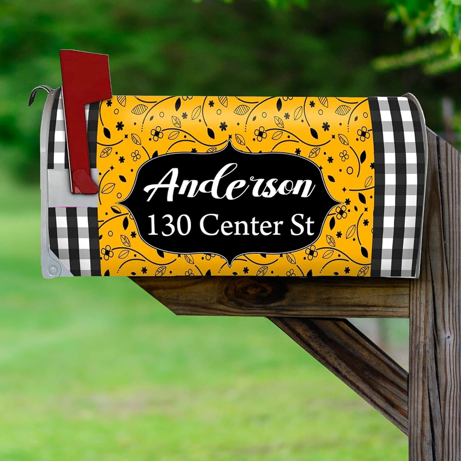 VWAQ Custom Magnetic Mailbox Cover - Personalized Name and Address Plaid - PMBM7 (Hot Pink)