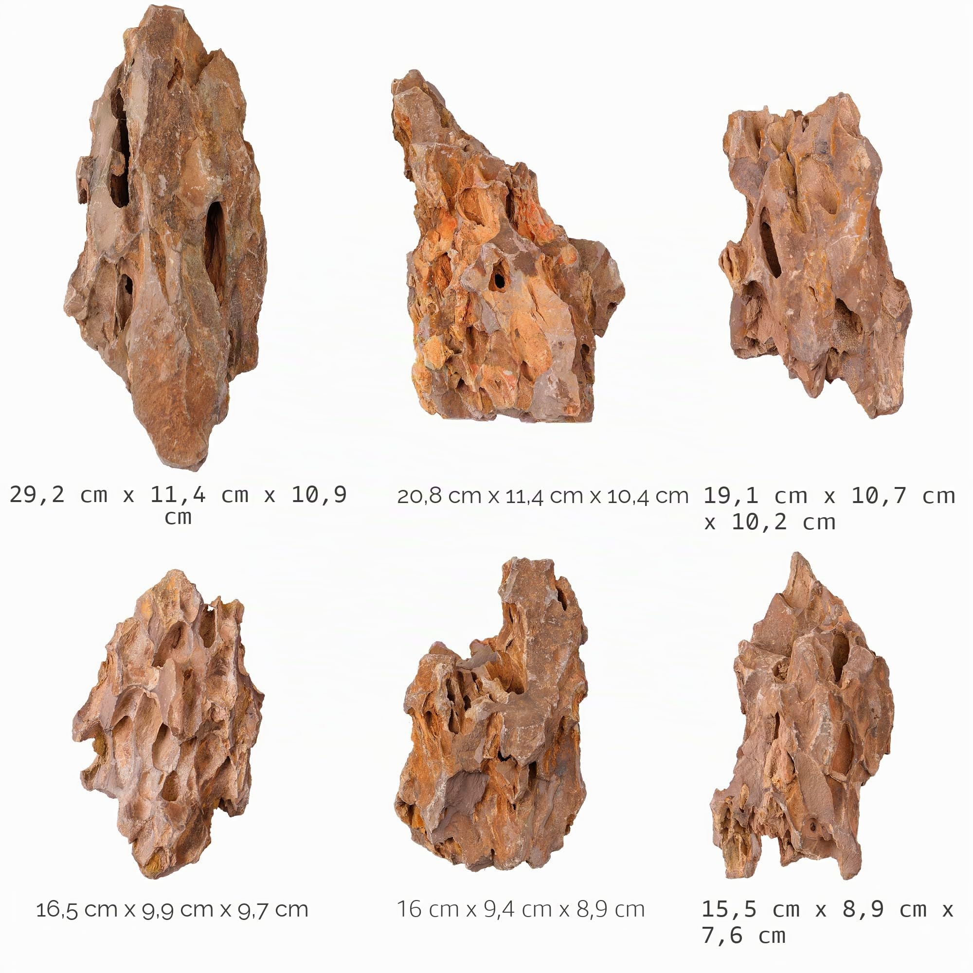 Pietra Naturale del Drago da 15,5 a 20,3 cm, 6 Pezzi per Acquario, paesaggistica, terrari, Decorazione per acquari, vivari, paludari, rettili e Anfibi