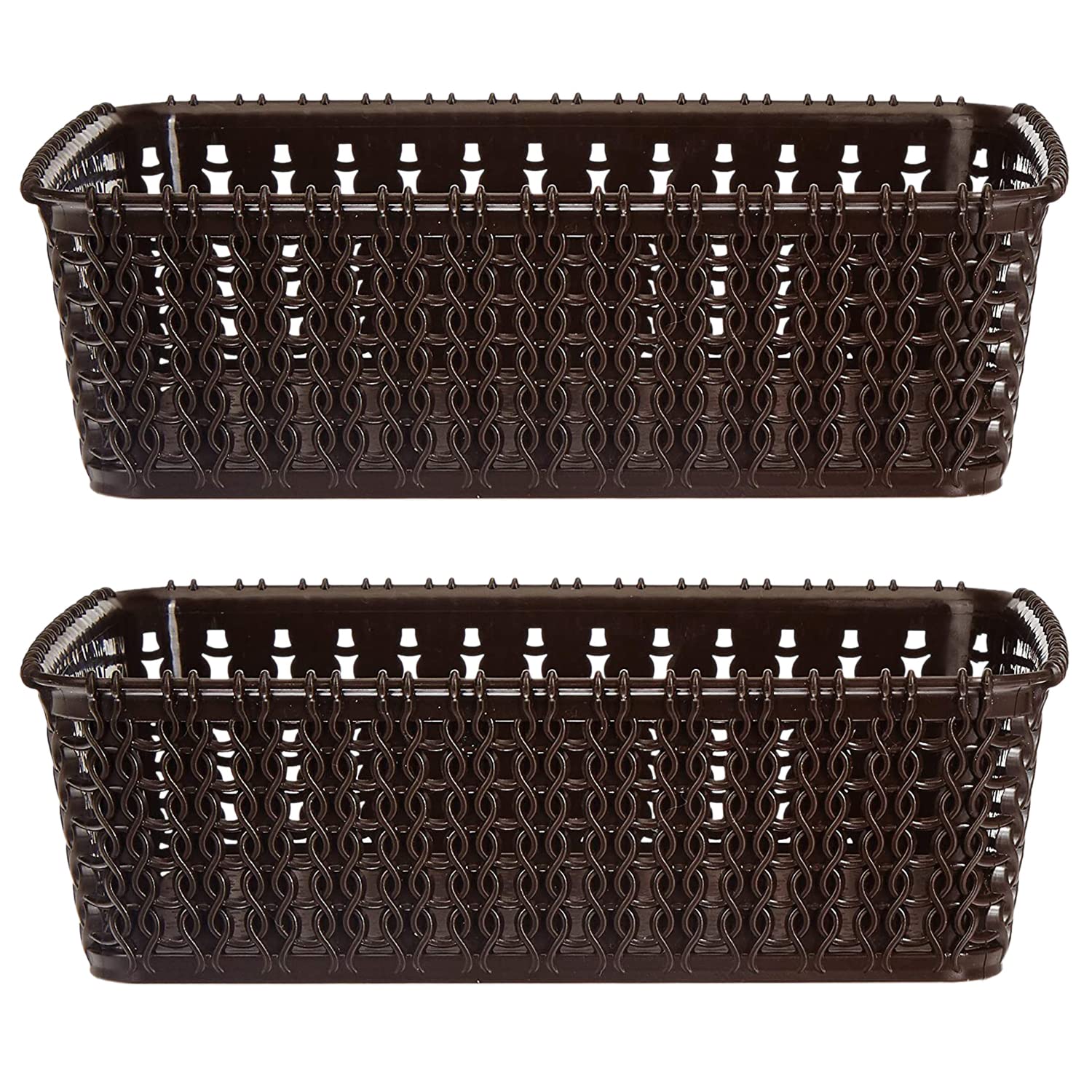 Kuber Industries Multipurposes Small M 15 Plastic Rectangular Basket|Organizer For Kitchen, Countertops|Cabinets, Bathrooms Without Lid- Pack Of 2 (Brown)-image-30