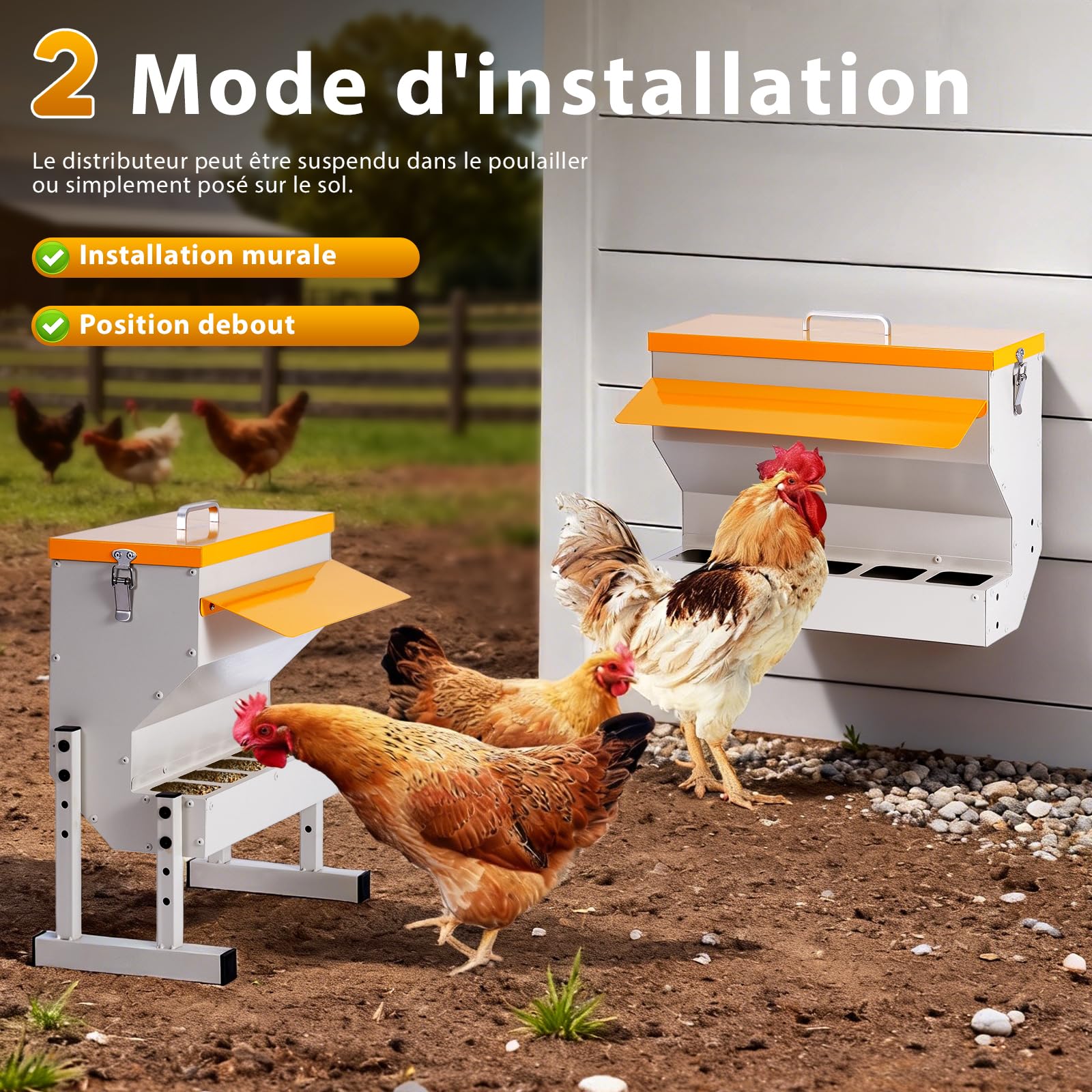 Mangeoire Poules avec Pieds en Métal, 16L Distributeur graines Poules
