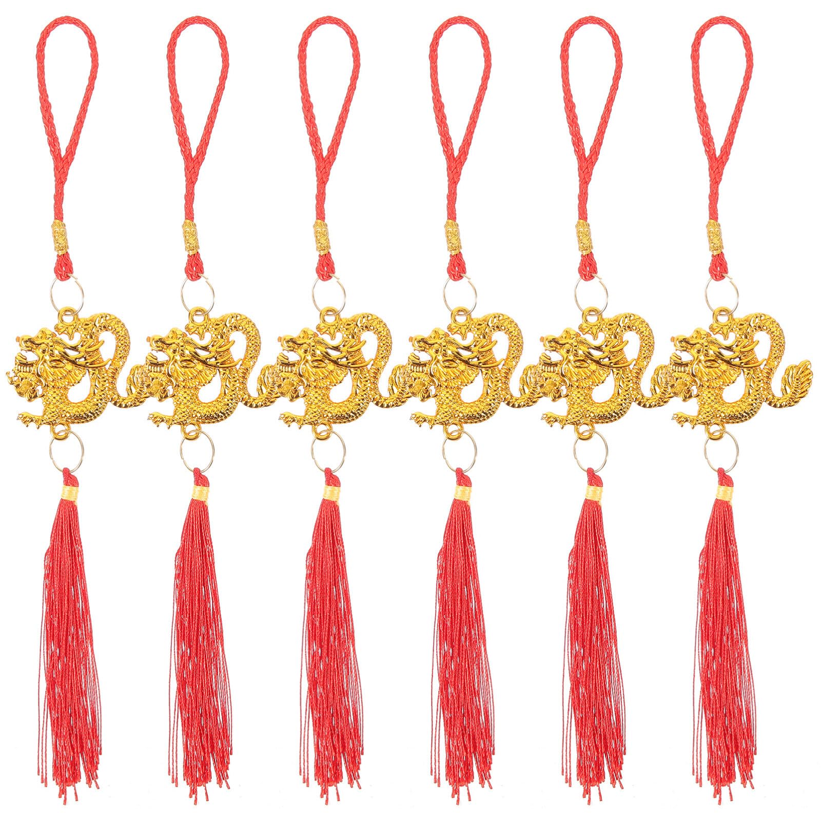 STOBAZA Chinese New Year Decorations, 6pcs 2024 Dragon New Year Hanging Ornament Red Chinese Knot Pendant Tassel Feng Shui Year of The Dragon Ornaments