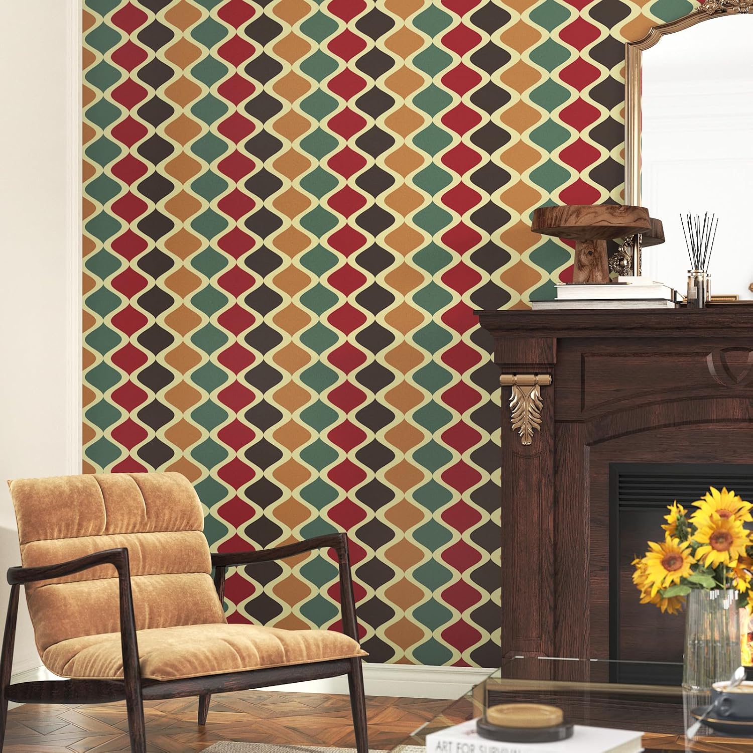 Vintage Wallpaper Peel and Stick Wall Paper Self Adhesive Renter Friendly Wallpaper for Living Room Contact Paper for Cabinets and Drawers Decorative Vinyl Wall Sticker 17.52"x102.36"
