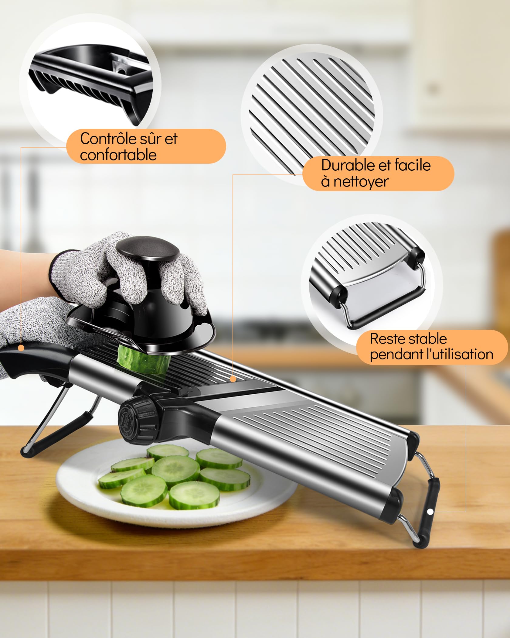 MASTERTOP Mandolina Cocina de Acero Inoxidable, Mandolina Japonesa Manual Profesional con Cuchillas Afiladas para Cortar en Rodajas y Julienne de Diferentes Espesores