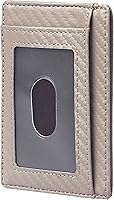 Vista 3 de Travelambo Cartera delgada de cuero minimalista con bolsillo frontal RFID con textura de fibra de carbono, Azul