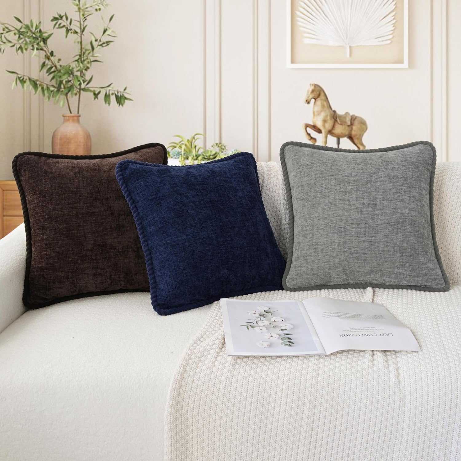 CaliTime Decorative Couch Throw Pillow Covers 18 X 18 Inches Pack of 2 Cozy Chenille Piping Edge Cushion Cases for Sofa Bed Living Room Home Coffee - Image 5